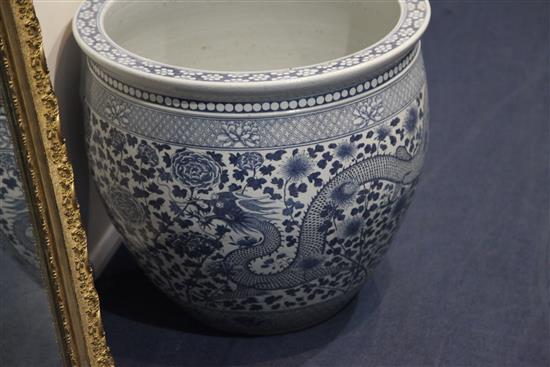 A pair of massive Chinese blue and white jardinieres or fish bowls, of recent manufacture, diam.62.5cm